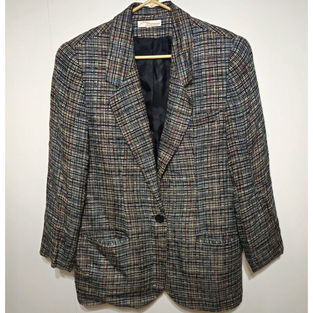 Vtg Norm Thompson Tweed Blazer Jacket Multicolor Silk Linen Blend Lined Women’s